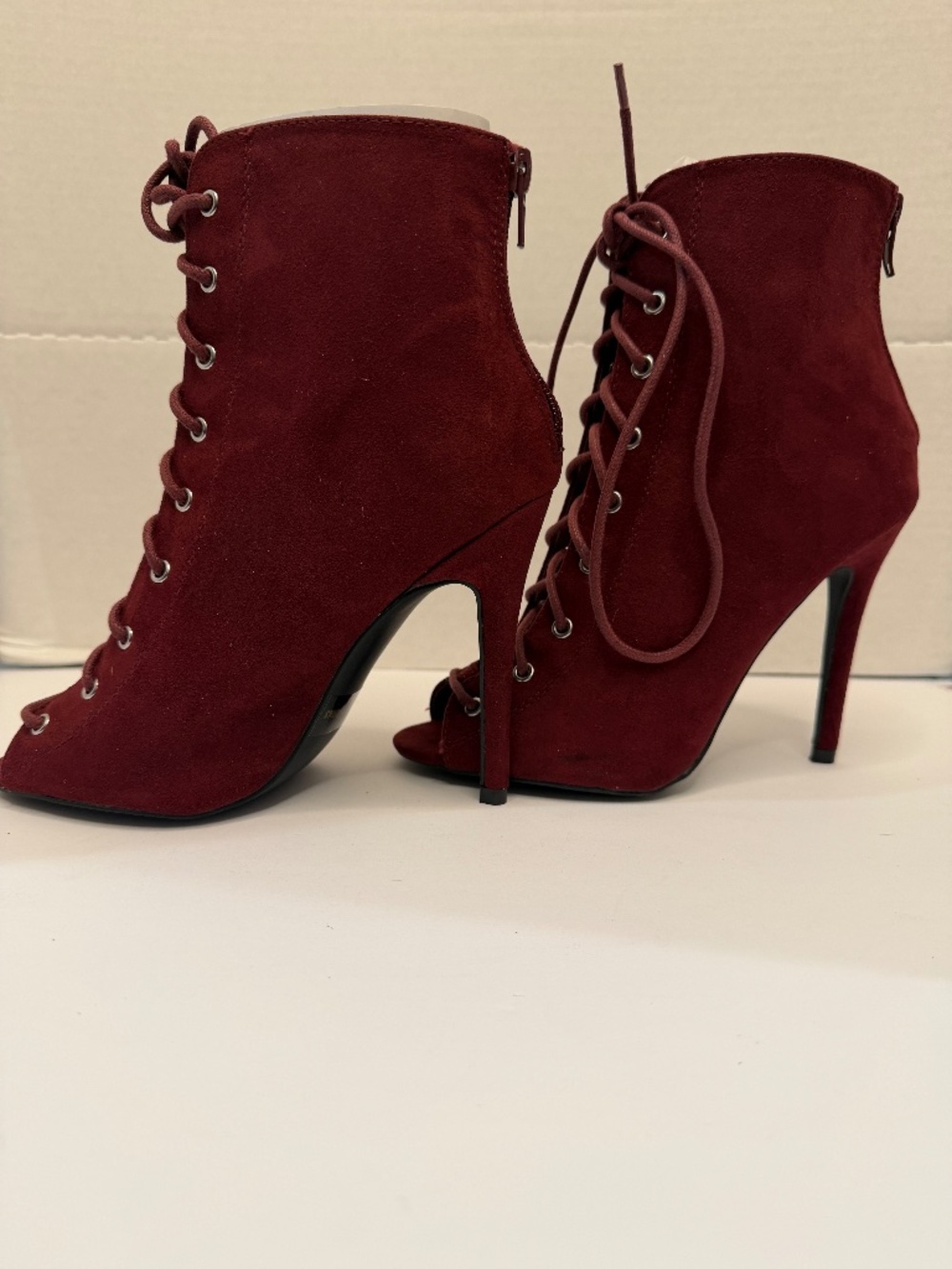 Charlotte Russe Burgundy Lace-Up Peep-Toe Ankle Boots